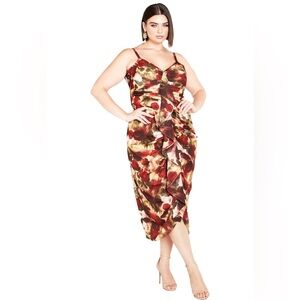 NEW| Women’s City Chic Julietta Red Romantic Sleeveless Sexy Floral Dress